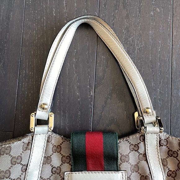 Gucci GG monogram Canvas leather Web beige/cream hobo Tote Bag classic - Picture 10 of 16